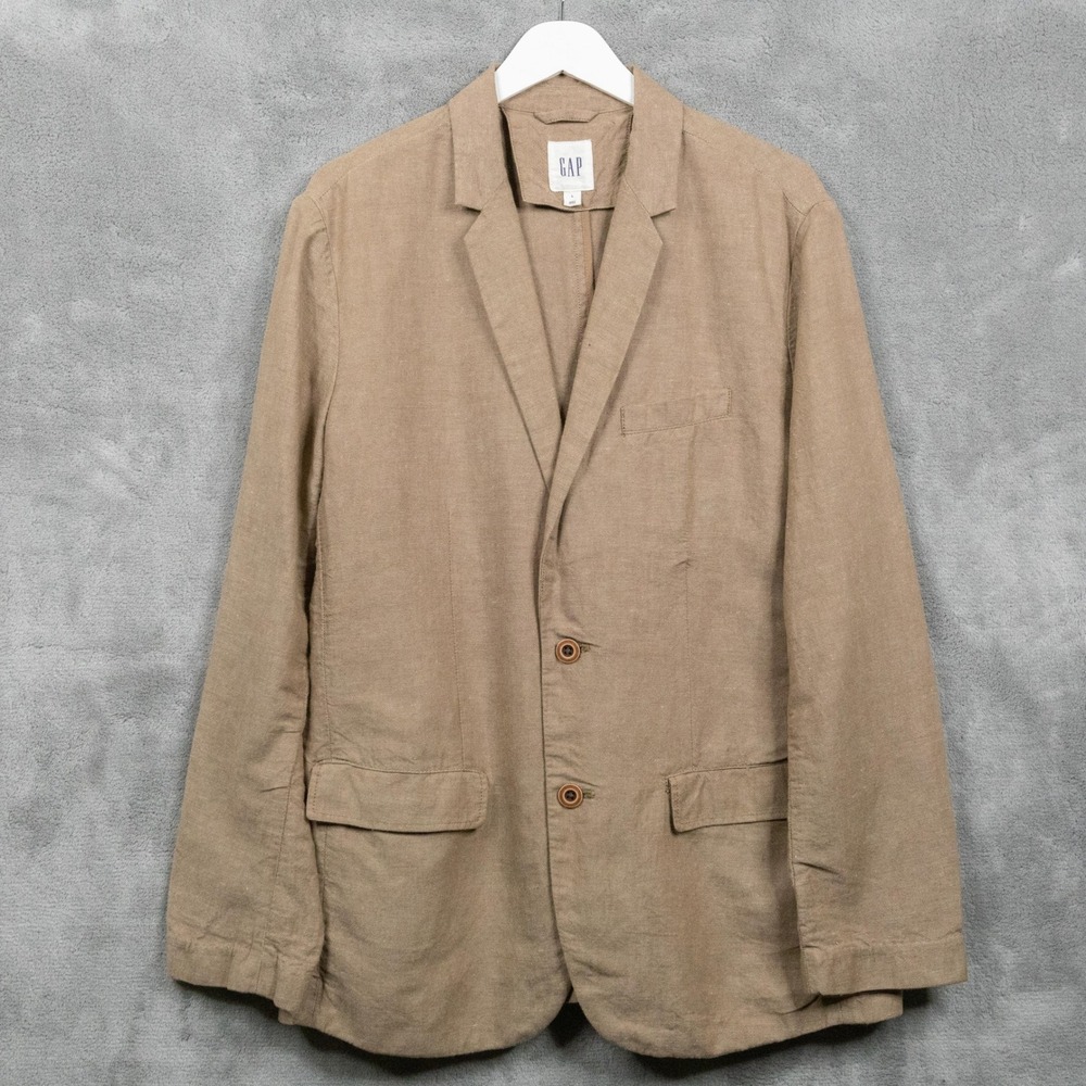 GAP Linen Cotton Blend Casual Unstructured Blazer Jacket Brown Mens Sz L